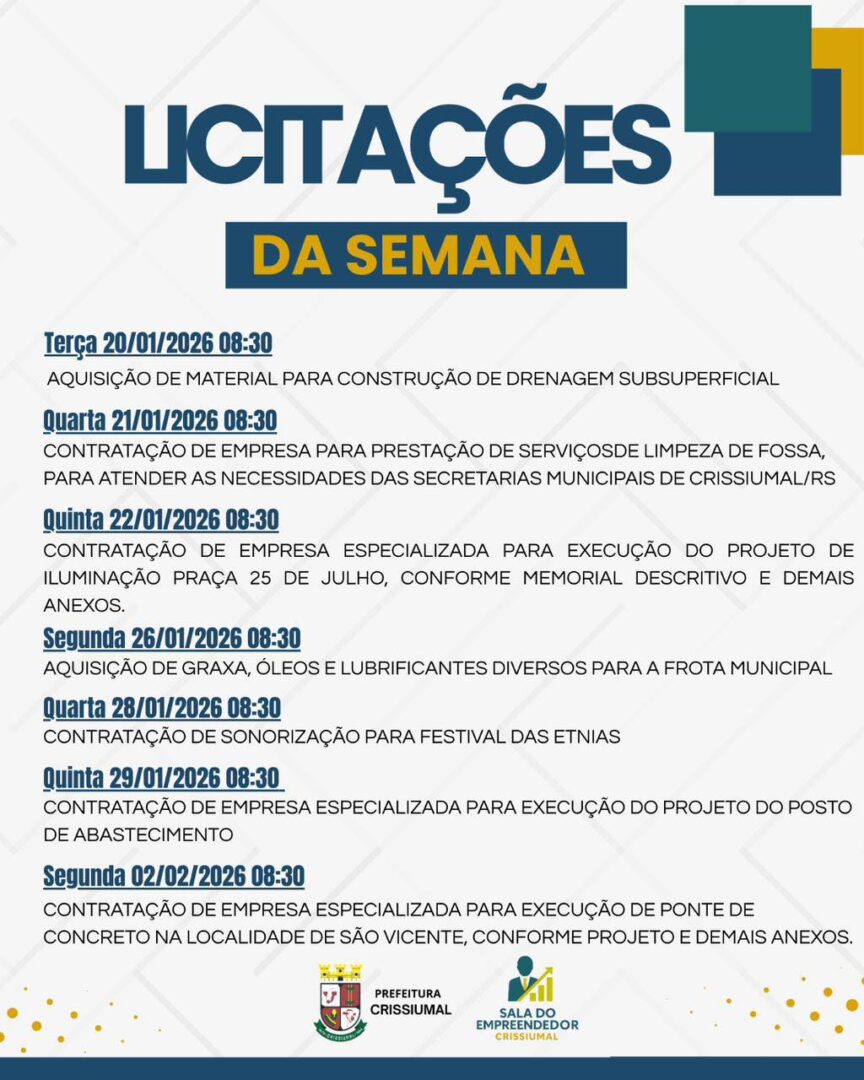 Licitações da Semana – Prefeitura de Crissiumal