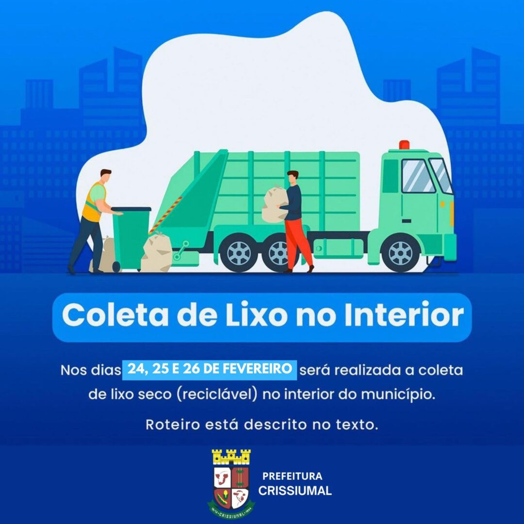 Roteiro de coleta de lixo seco no interior de Crissiumal no mês de fevereiro, Confira: