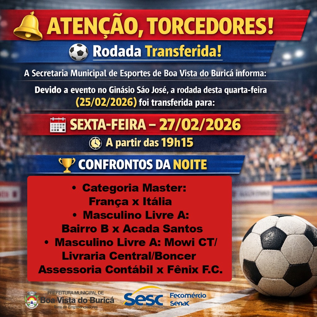 🔔 Atenção, torcedores! Rodada transferida! ⚽