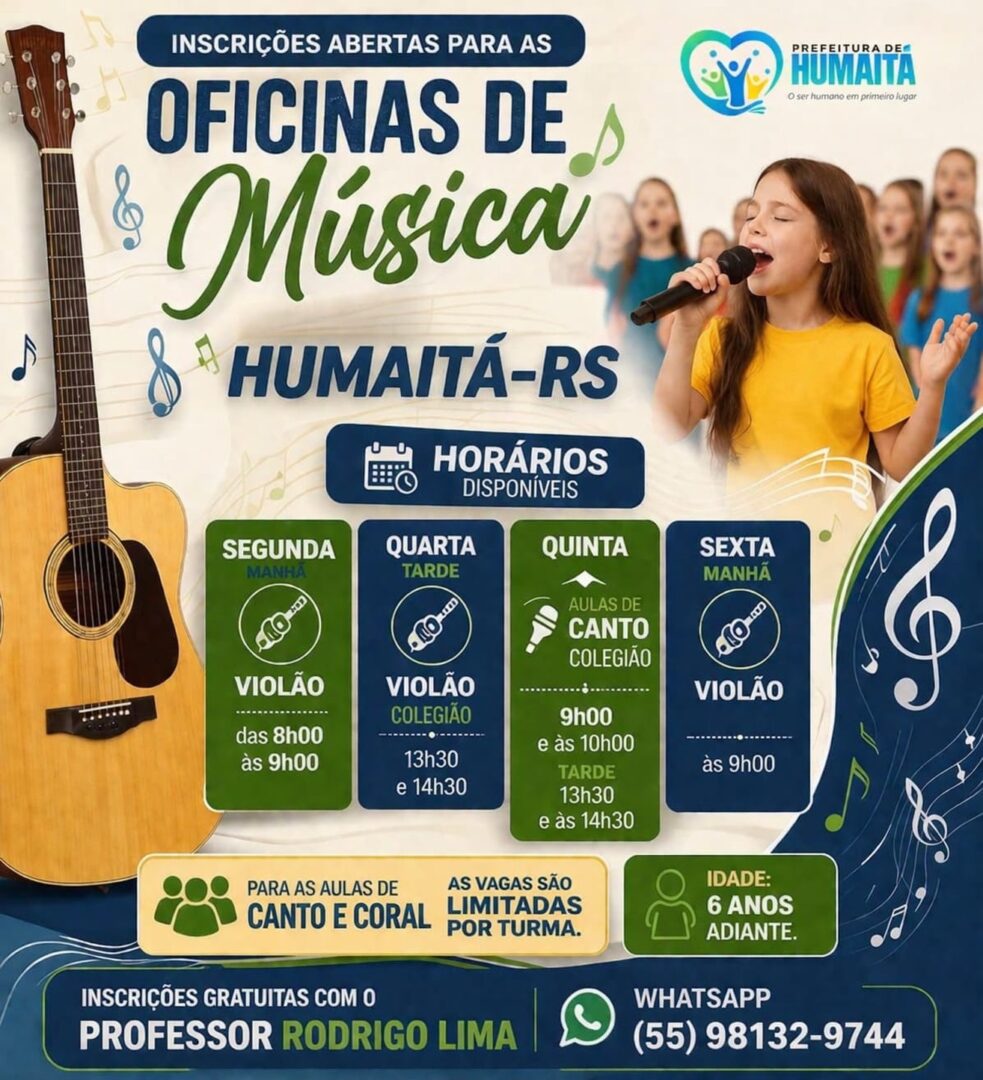 INSCRIÇÕES ABERTAS PARA AS OFICINAS DE MÚSICA