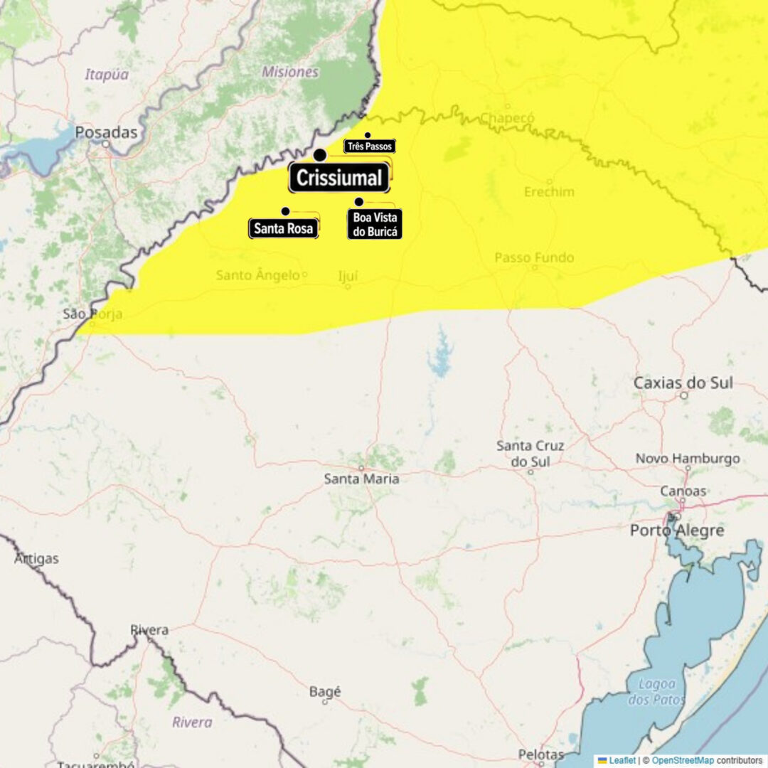 INMET emite alerta de tempestade com risco de granizo para o Rio Grande do Sul e região Sul
