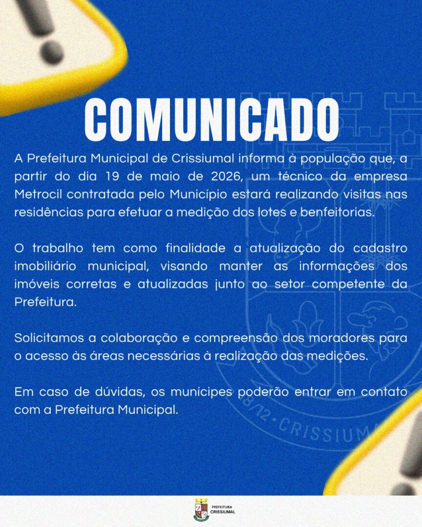 Prefeitura de Crissiumal informa sobre atualização do cadastro imobiliário