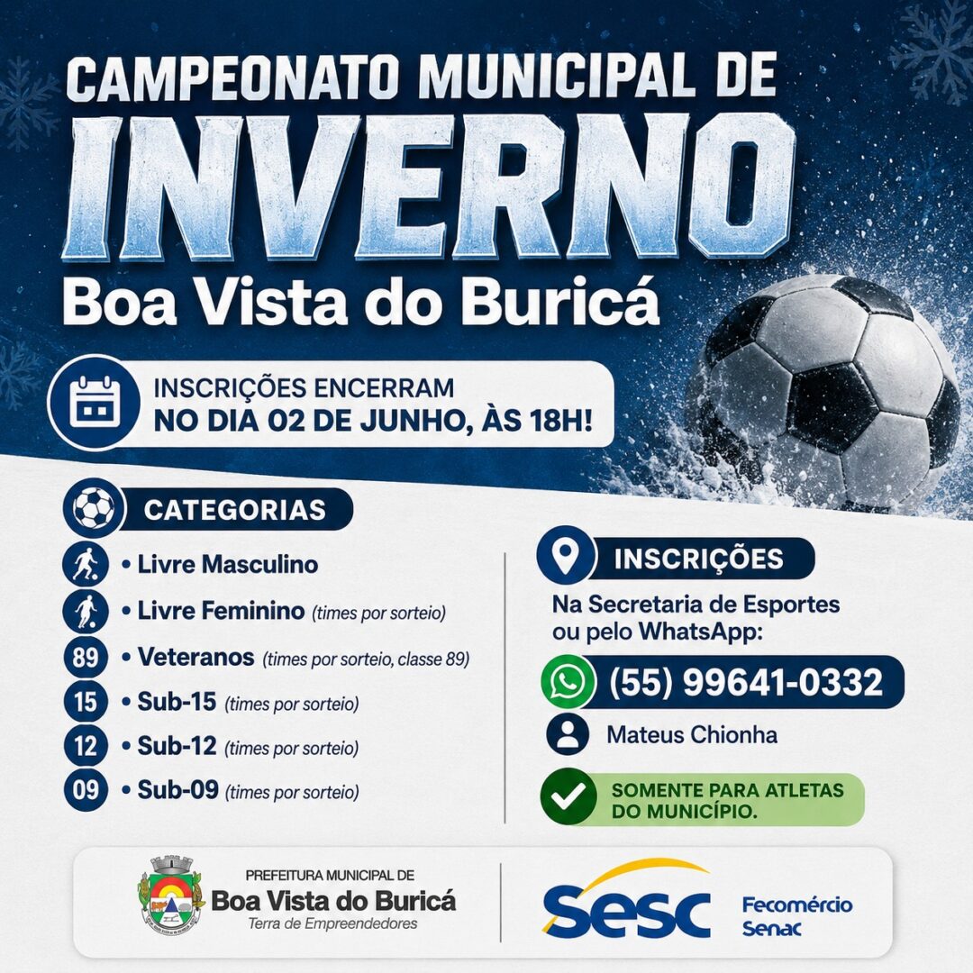 Inscrições para o Campeonato Municipal de Inverno seguem abertas em Boa Vista do Buricá