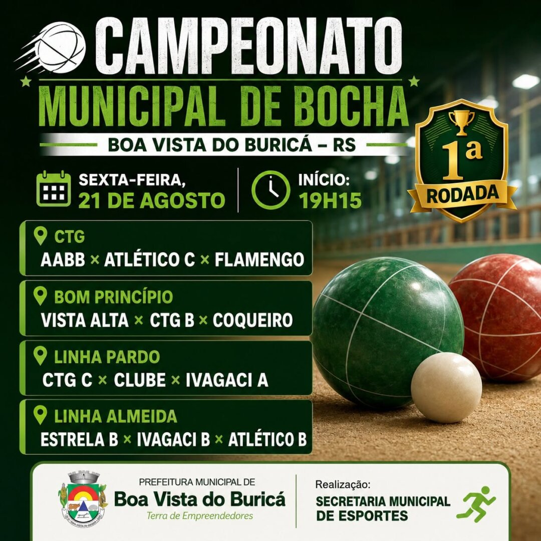 Campeonato Municipal de Bochas de Boa Vista do Buricá começa nesta sexta-feira 🎯🏆