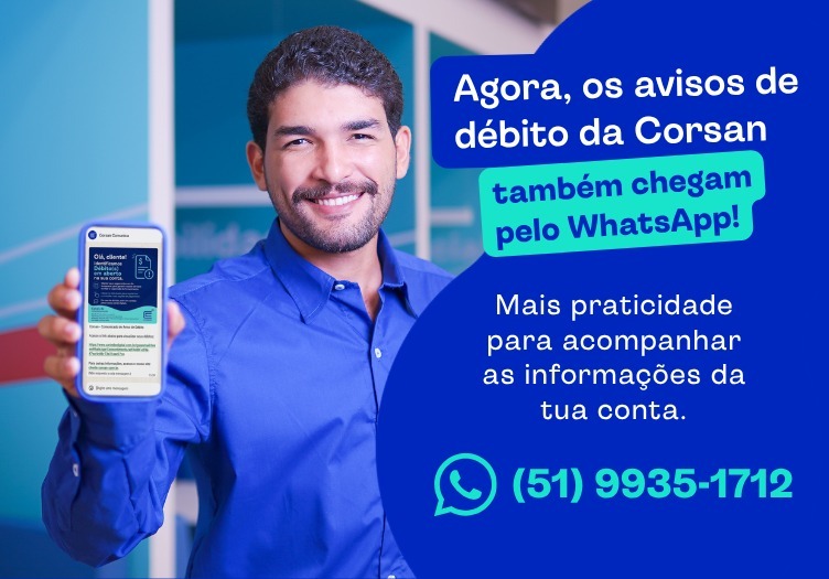 Novo canal da Corsan envia avisos de débito diretamente pelo WhatsApp