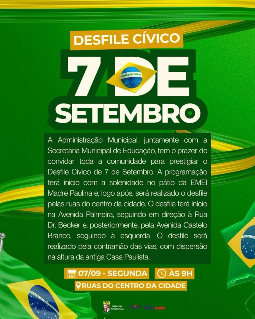 Crissiumal realizará Desfile Cívico na segunda-feira
