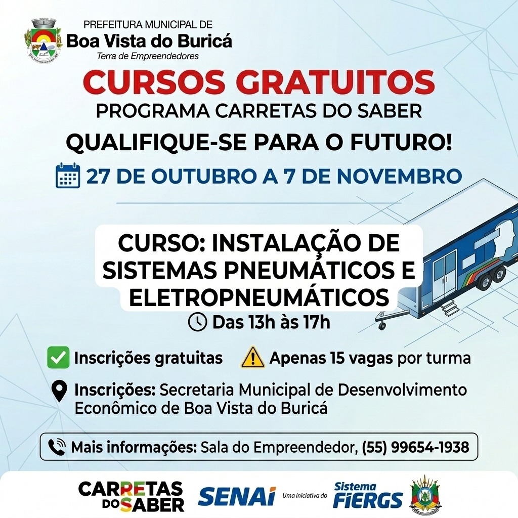 Boa Vista do Buricá receberá cursos gratuitos do Programa Carretas do Saber